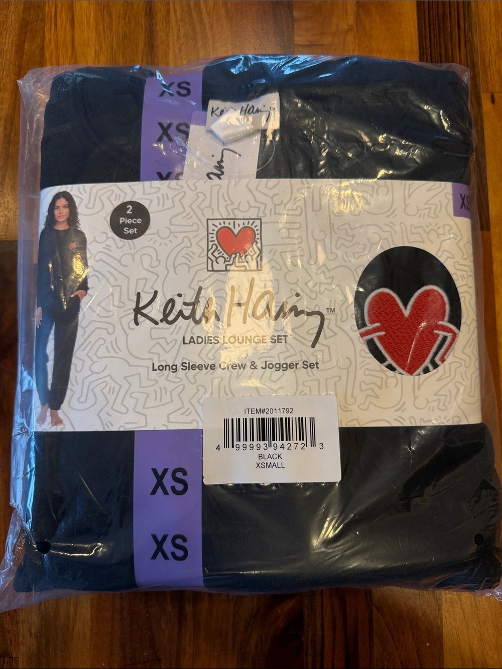 Keith Haring Women's Black Long Sleeve Crew & Jogger Lounge Set - XS